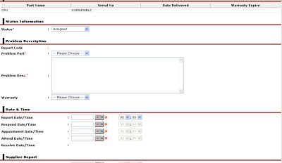 Screenshot of KRISS technical support request form