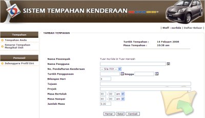 Screenshot of STK company vehicle reservation form